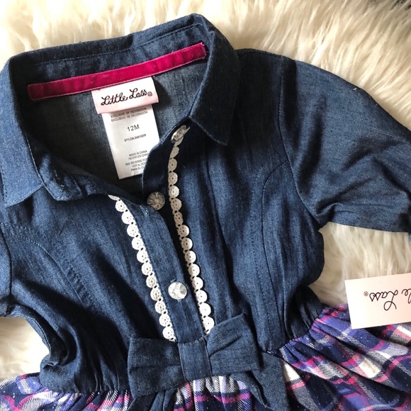 Little Lass Girls' Chambray Flannel Dress - 12M - Picture 4 of 8